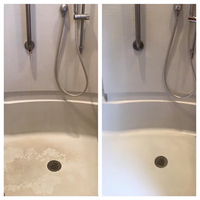 Grease snd grime build up on shower before & after