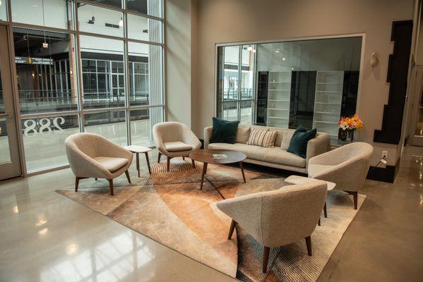 Stay awhile! Our communal space doubles as a waiting are for your clients or partners