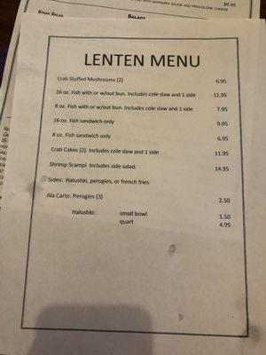 Lenten Menu