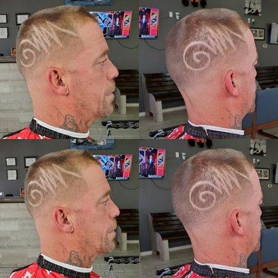 Mid Bald Fade with Creative Part Design