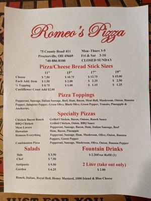 Menu side 1