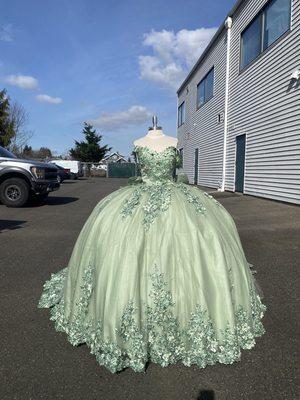 Custom sage green quinceañera dress