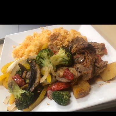 Steak rice veggies