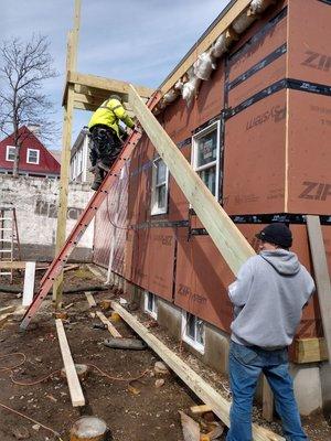 Framing in a set of stairs with a landing.