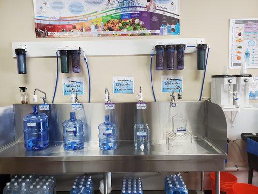 Refill station is setup and ready. Come in purchase a water container or bring you own.