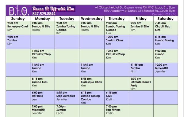 Current class schedule for 2019 28 classes a week, first class is FREE!