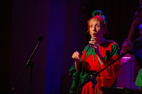 Jill from Hot Breakfast! sings at their "Another Very Dorky Christmas Show" upstairs at The Queen.