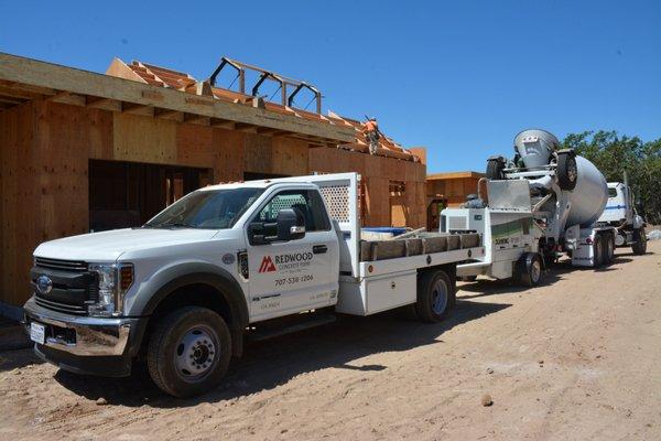 Our 2019 ford towing our 2019 concrete pump. Our operators are also line pump mechanics. You will never have to worry about us breaking down