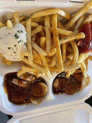 Currywurst plate, bread not pictured