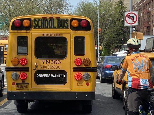 This is a photo of the school bus. Who was driving at 2:30pm Thursday May 5, 2022? The driver has an anger management issue.