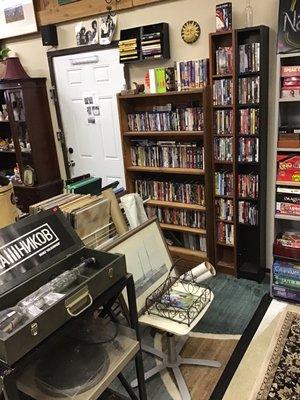 DVDs, vhs, cds, tapes, and vinyl records