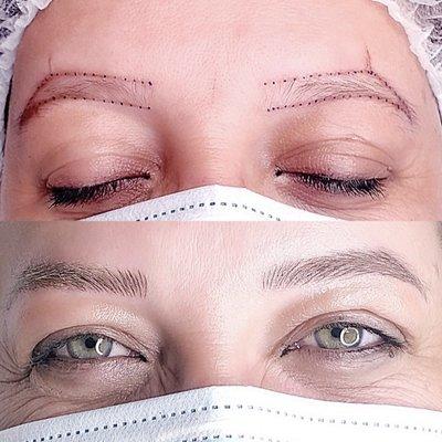 Before and after Microblading procedure