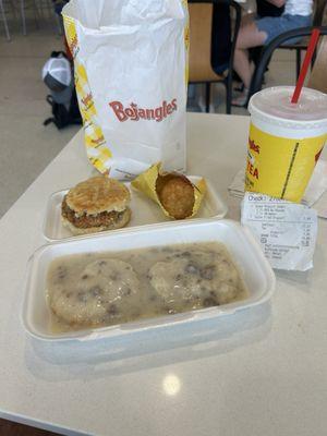 #8 ( biscuit and gravy combo) + a Cajun chicken biscuit