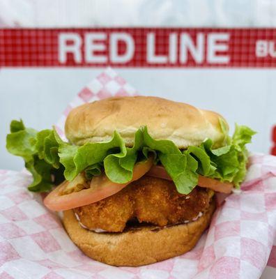 A Crispy Chicken Burger at Red Line Burgers