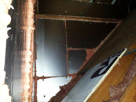 Walls exposed in attic spaces backed up with rigid foam board and sealed.