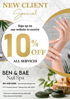 NEW CLIENT SPECIAL. SIGN UP & ENJOY 10% OFF ALL SERVICES

1177 University Blvd E, Takoma Park, MD 20912
(301) 439-2206 |