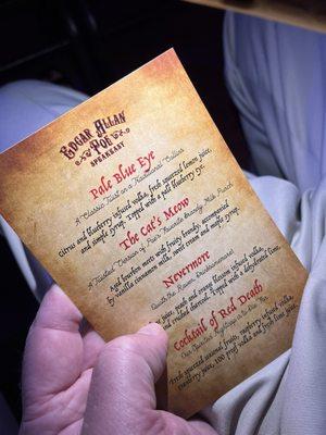 The drink menu for the stories.