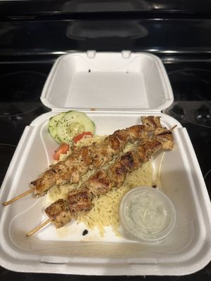 Grilled Chicken Kebobs with rice