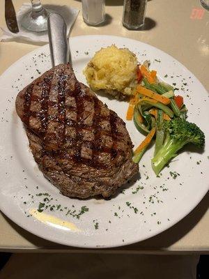 14oz ribeyes. Julianned veggies. Mashed potatoes.