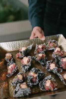 Poke on a rice cracker.