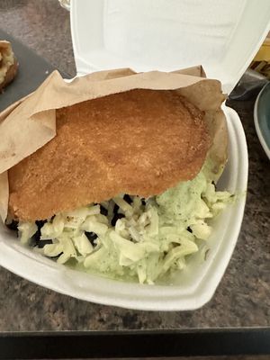 Arepa (bean and cheese) with the garlic cilantro sauce