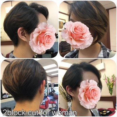 Two block hair cut for woman