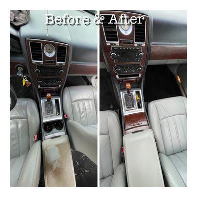 Before and after a deep interior clean on a Chrysler 300