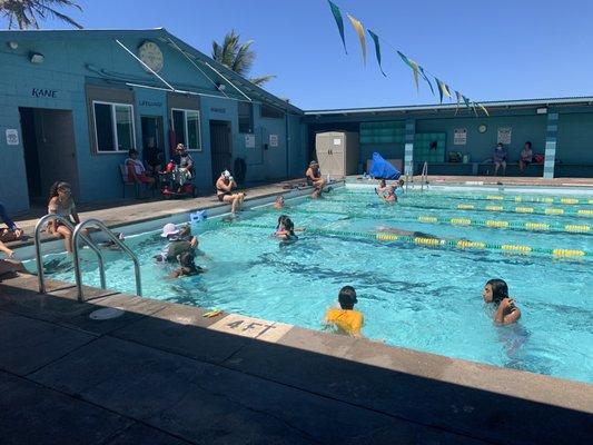 Looking at the shallow end of the pool