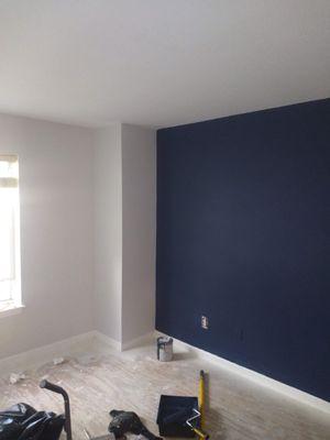 Bedroom renovation accustomed to clients liking. 2 coats applied on walls,ceiling and trim