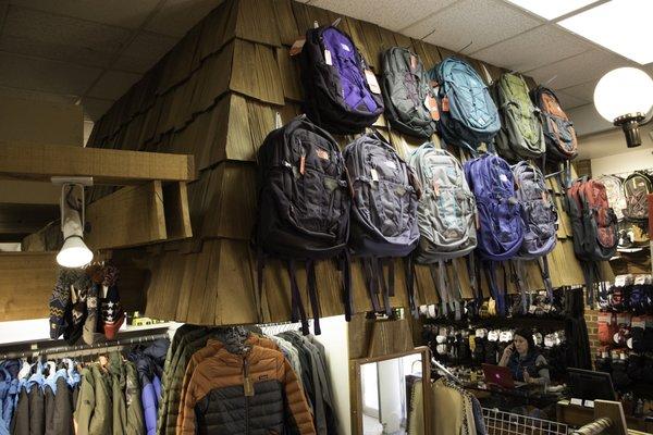 Patagonia and North Face backpacks