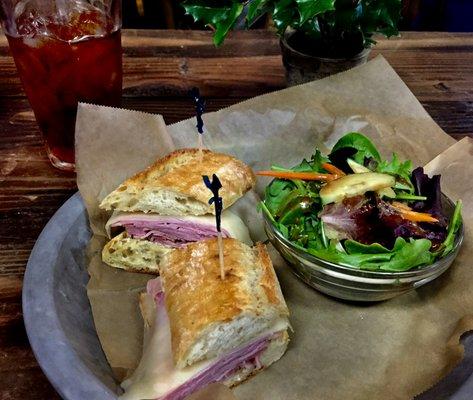 Parisian Sandwich with side salad and ice tea at the Derby Deli