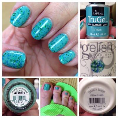 #gelmanicure #ezflowtrugel in #Tiffany with #gelish in #candyshop on top #pedicure #opi in #mydogsledisahybrid