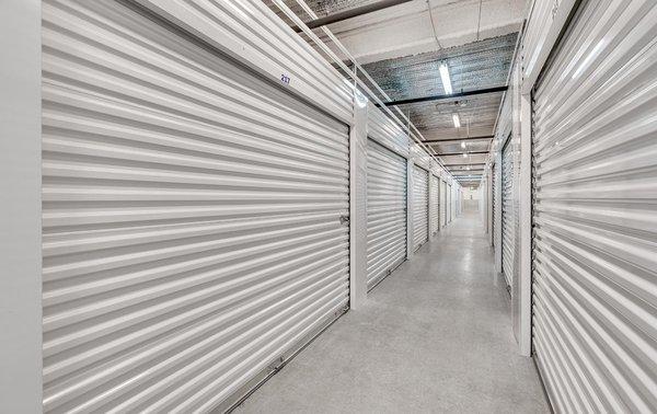 Indoor, clean, bright, and secure storage units.