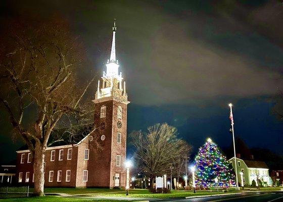 The church in mid December 2020 around the holidays at night