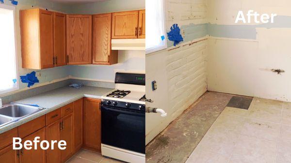 The start of a remodel, customer needed old cabinets and appliances removed