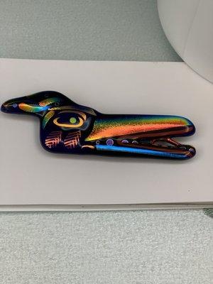 Essential Glassworks dichroic glass American Indian Raven brooch/pendent