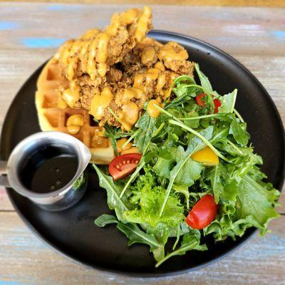 Chicken and waffles with peanut massaman sauce!