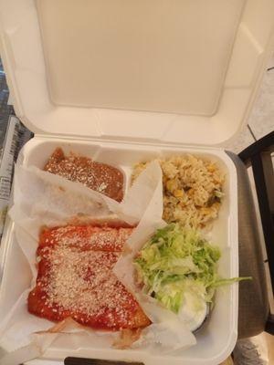 Red enchiladas w/rice n bean combo $10dlls