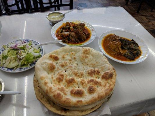 Curry chicken, Nan bread and rice