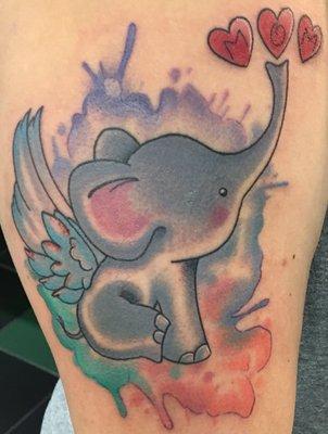 My water color elephant with angel wings - by Bob Marrama