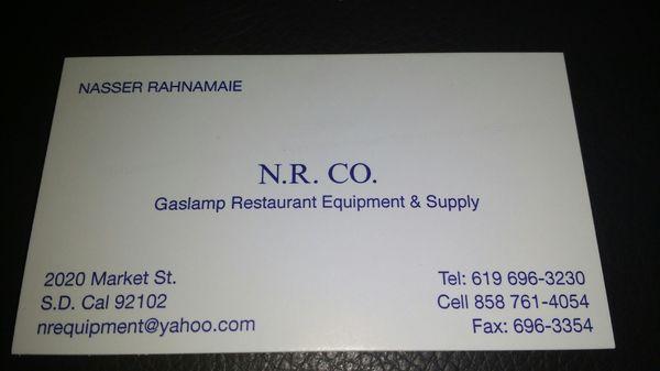 Business card for Gaslamp Restaurant Equipment & Supply