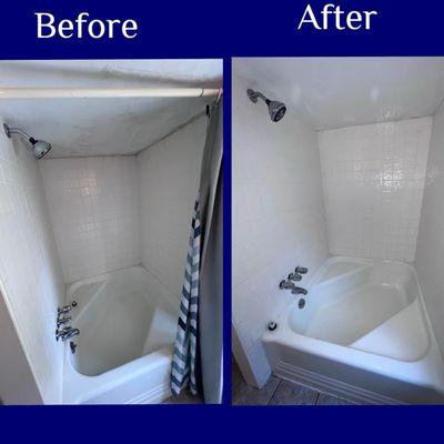 Before and after of a shower cleaning