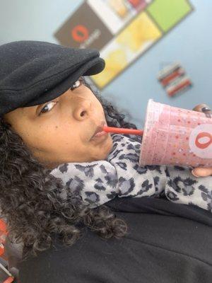 Just me sipping on my Pomegranate Protector Smoothie from Red Mango!