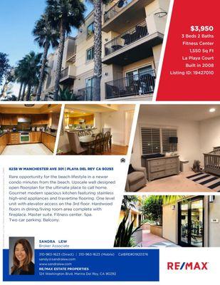 My new lease listing in Playa Del Rey. Available March 15, 2019.