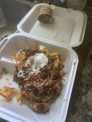 Piggy fries and BBQ egg roll.