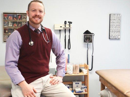 Dr. Jeff O'Boyle in a patient examination room at Beyond Primary Care