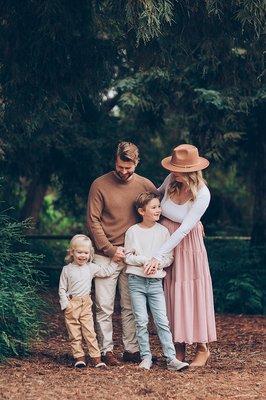 family photo in redwood grove