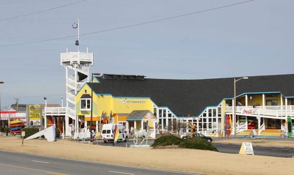 Original Kitty Hawk Kites store in Nags Head, heading North on Highway 158.