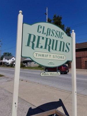 Classic Reruns Thrift Store sign on Indianapolis Ave. in Lebabon, Indiana.