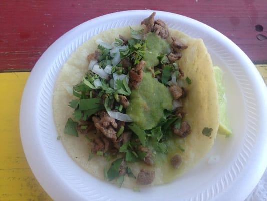 Beef taco with cilantro and onions!